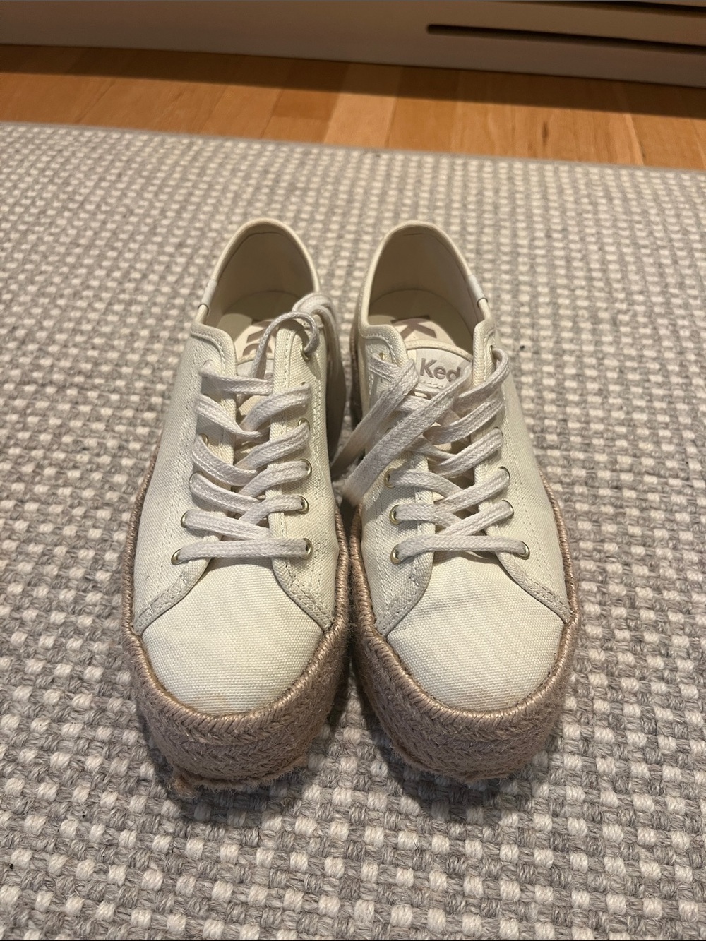 Keds Triple Up Off-White Canvas Jute Espadrille Platform Sneakers - W7.5